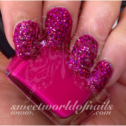 hot pink glitter tip nails