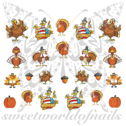 Thanksgiving Nails Turkey Acorn Nail Water Decals