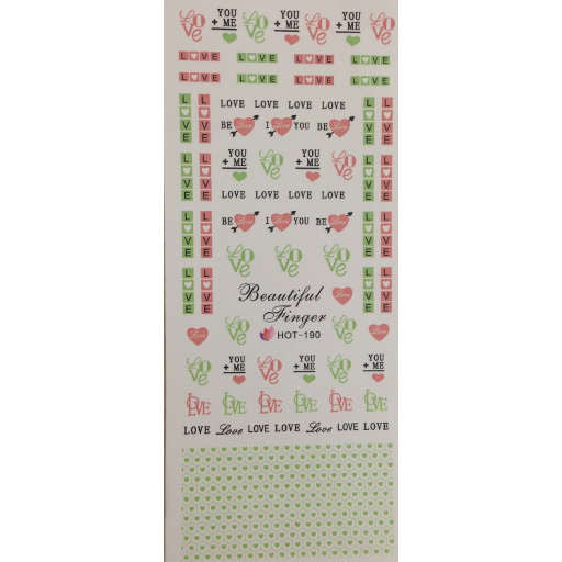 Valentine's Day Nail Art Love Word Green Mini Hearts Water Decals Wraps