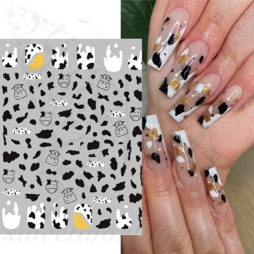 Cute Cow Print French Tips Press On Nails Handmade Fake Nails with glue  24pcs | eBay