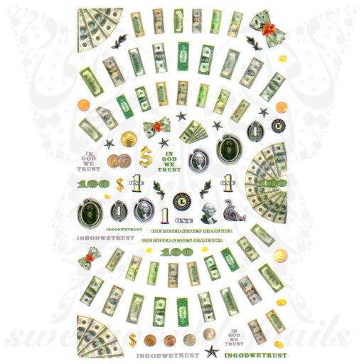 Money Dollar Bill Nail Art Stickers