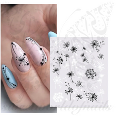 Black White Dandelion Nail Art Water Decals